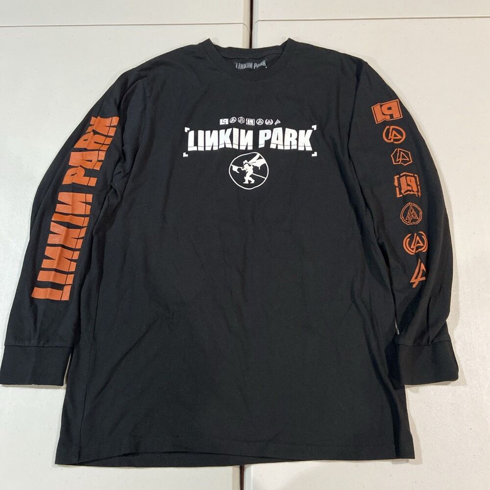 Linkin Park Long L Sleeve Shirt From Zero Band Black Front And Sleeves Logo EUC